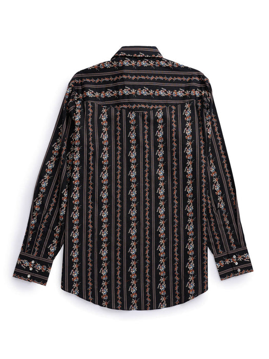 Ely and Walker Mens Wallpaper Floral Stripe Ecru/Black 100% Cotton L/S Shirt