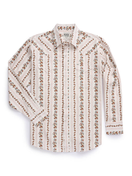 Ely and Walker Mens Wallpaper Floral Stripe Ecru/Black 100% Cotton L/S Shirt