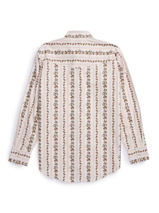 Ely and Walker Mens Wallpaper Floral Stripe Ecru/Black 100% Cotton L/S Shirt