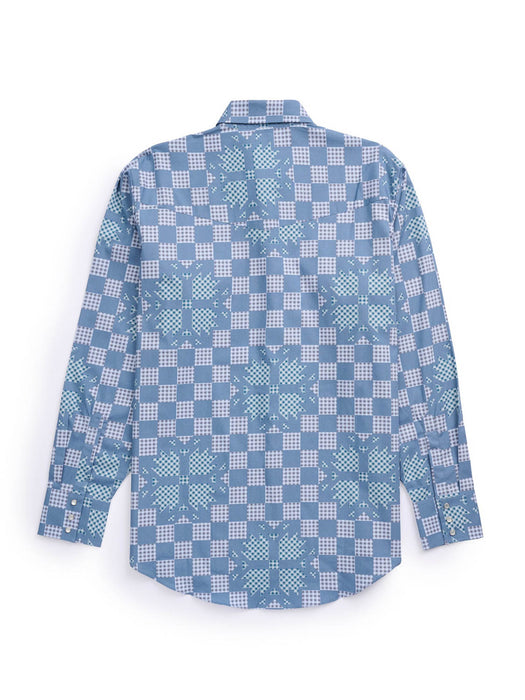 Ely and Walker Mens Checkered Patchwork Snap Denim Blue 100% Cotton L/S Shirt