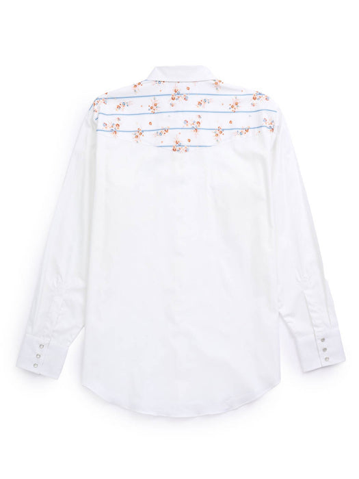 Ely and Walker Mens Floral Stripe Western White 100% Cotton L/S Shirt