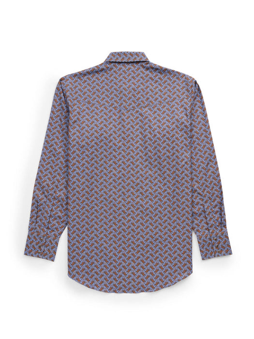 Ely and Walker Mens Western Cowboy Print Denim Blue 100% Cotton L/S Shirt