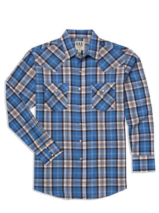 Ely and Walker Mens Textured Plaid Western Blue Poly/Cotton L/S Shirt