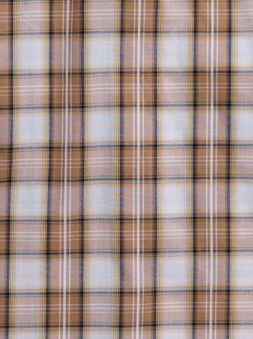 Ely and Walker Mens Textured Plaid Western Khaki Poly/Cotton L/S Shirt