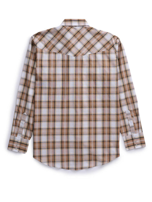 Ely and Walker Mens Textured Plaid Western Khaki Poly/Cotton L/S Shirt