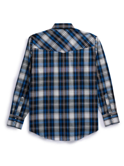 Ely and Walker Mens Western Textured Plaid Blue Poly/Cotton L/S Shirt
