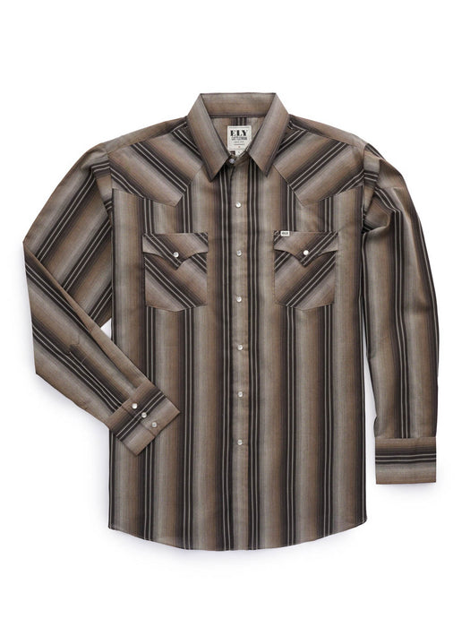 Ely and Walker Mens Western Textured Stripe Brown Poly/Cotton L/S Shirt