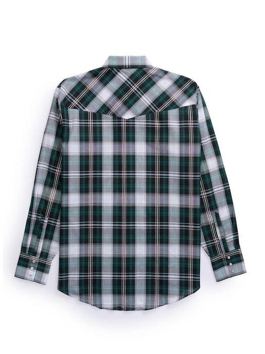 Ely and Walker Mens Textured Plaid Western Green Poly/Cotton L/S Shirt