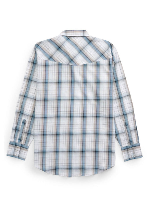 Ely and Walker Mens Textured Western Plaid Rust/Blue Poly/Cotton L/S Shirt