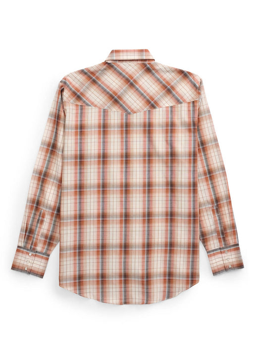 Ely and Walker Mens Textured Western Plaid Rust/Blue Poly/Cotton L/S Shirt