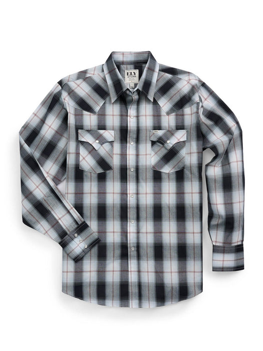 Ely and Walker Mens Textured Western Plaid Black Poly/Cotton L/S Shirt