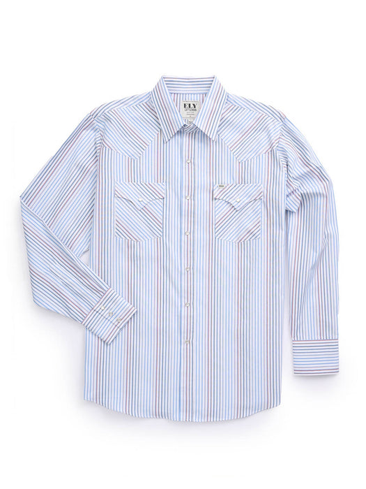 Ely and Walker Mens Textured Western Stripe White/Navy Poly/Cotton L/S Shirt