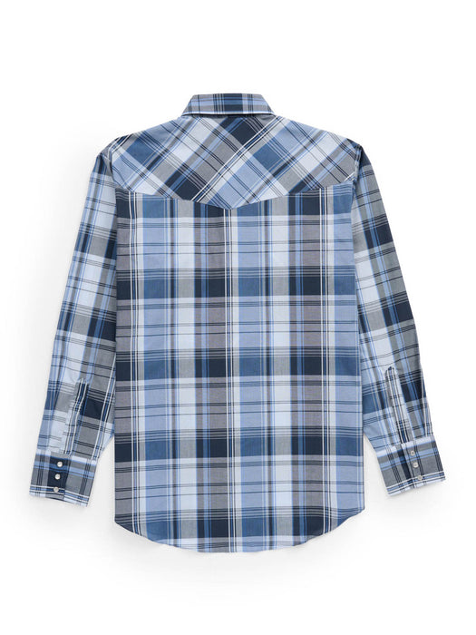 Ely and Walker Mens Western Textured Plaid Blue Poly/Cotton L/S Shirt