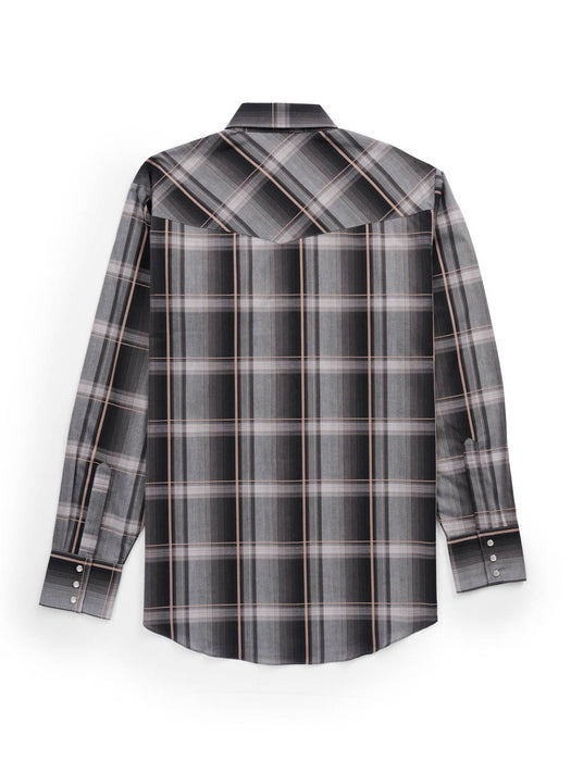 Ely and Walker Mens Western Textured Plaid Sawtooth Black Poly/Cotton L/S Shirt