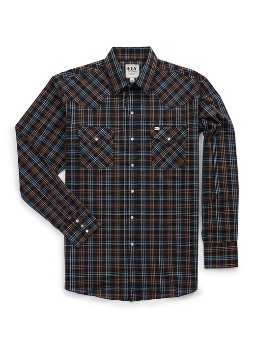 Ely and Walker Mens Western Textured Plaid Black Poly/Cotton L/S Shirt