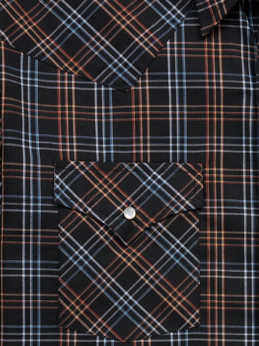 Ely and Walker Mens Western Textured Plaid Black Poly/Cotton L/S Shirt