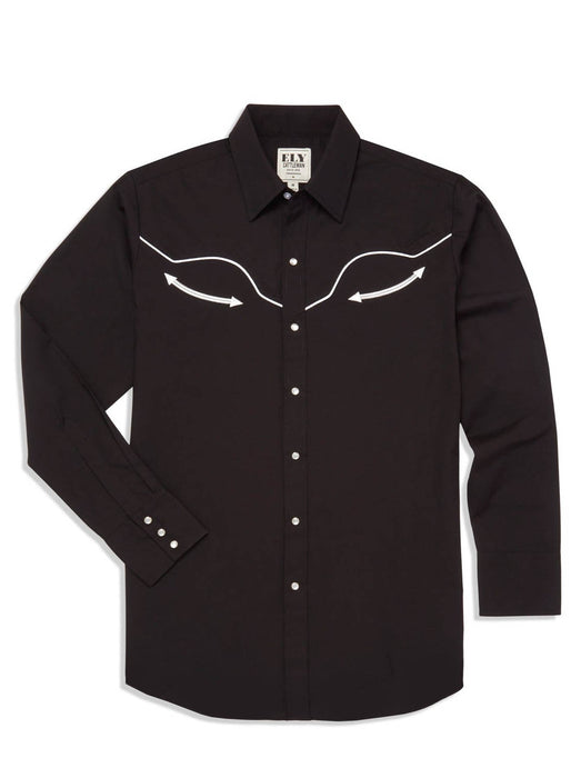 Ely and Walker Mens Retro Solid With Piping Black Poly/Cotton L/S Shirt