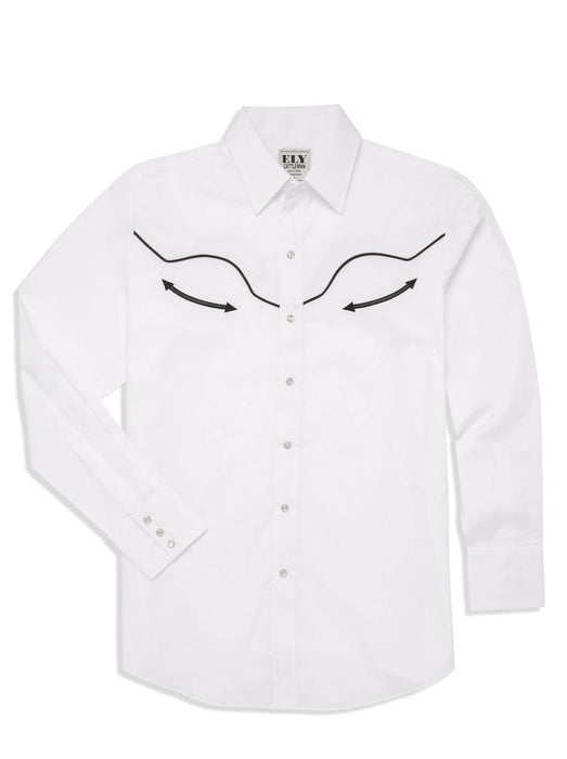 Ely and Walker Mens Retro Solid With Piping Black Poly/Cotton L/S Shirt