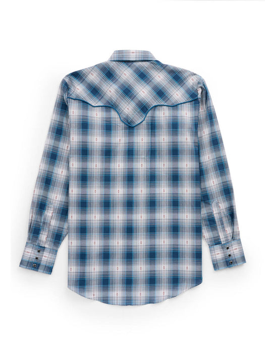 Ely and Walker Mens Retro Plaid Piping Blue Poly/Cotton L/S Shirt