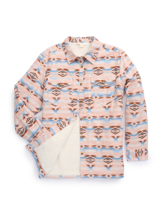 Ely and Walker Womens Aztec Flannel Shacket Pink/Blue Cotton Jacket