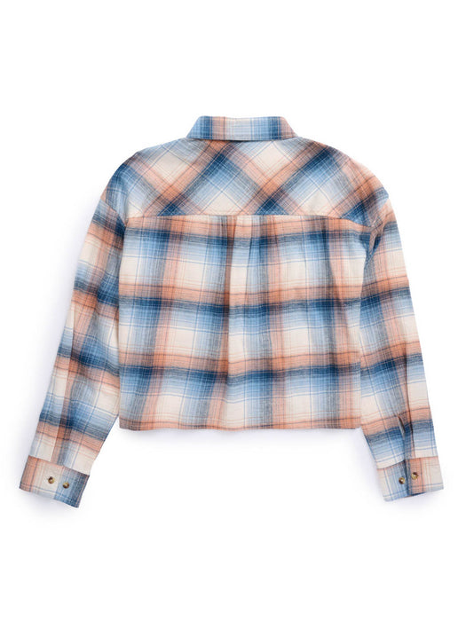 Ely and Walker Womens Cropped Boyfriend Flannel Sunset 100% Cotton L/S Shirt