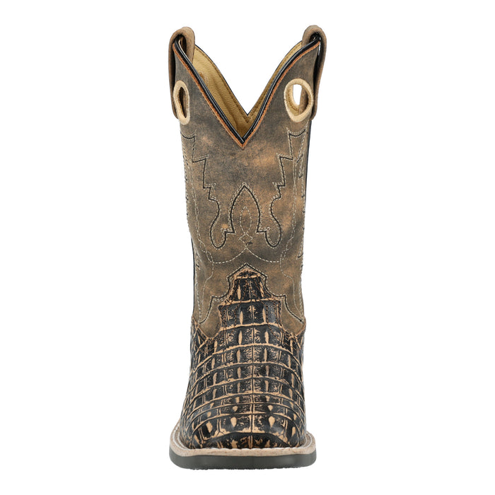 Smoky Mountain Boots Kids Unisex Gator Sanded Black/Brown Leather Cowboy Boots