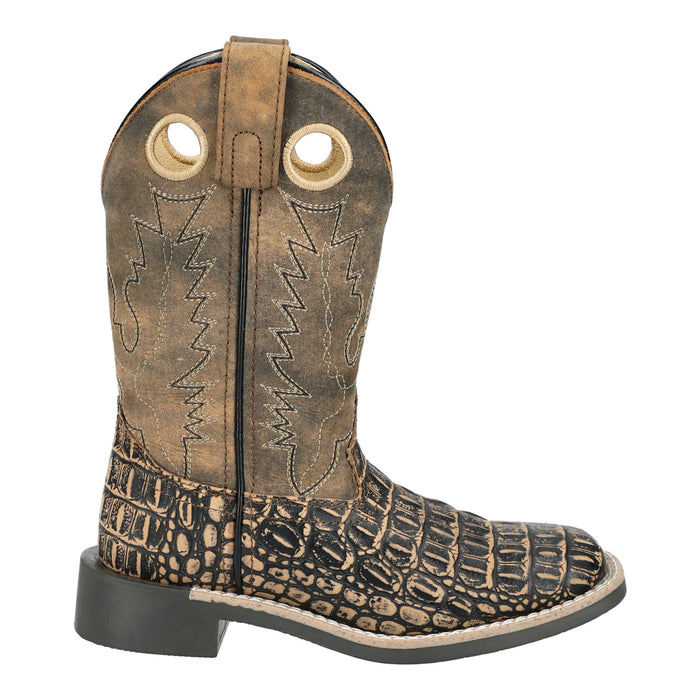 Smoky Mountain Boots Youth Unisex Gator Sanded Black/Brown Leather Cowboy Boots