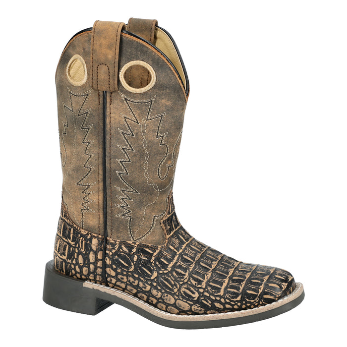 Smoky Mountain Boots Youth Unisex Gator Sanded Black/Brown Leather Cowboy Boots