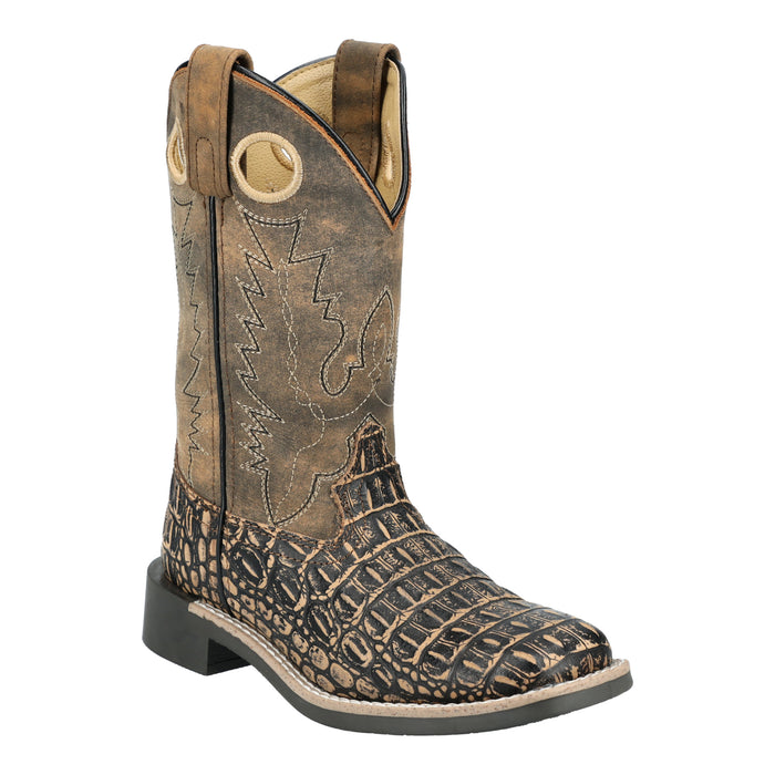 Smoky Mountain Boots Youth Unisex Gator Sanded Black/Brown Leather Cowboy Boots