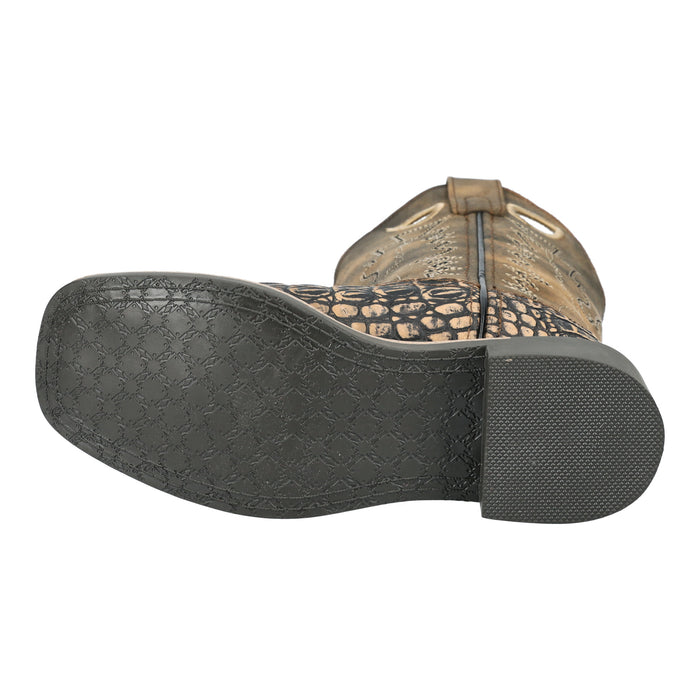 Smoky Mountain Boots Kids Unisex Gator Sanded Black/Brown Leather Cowboy Boots