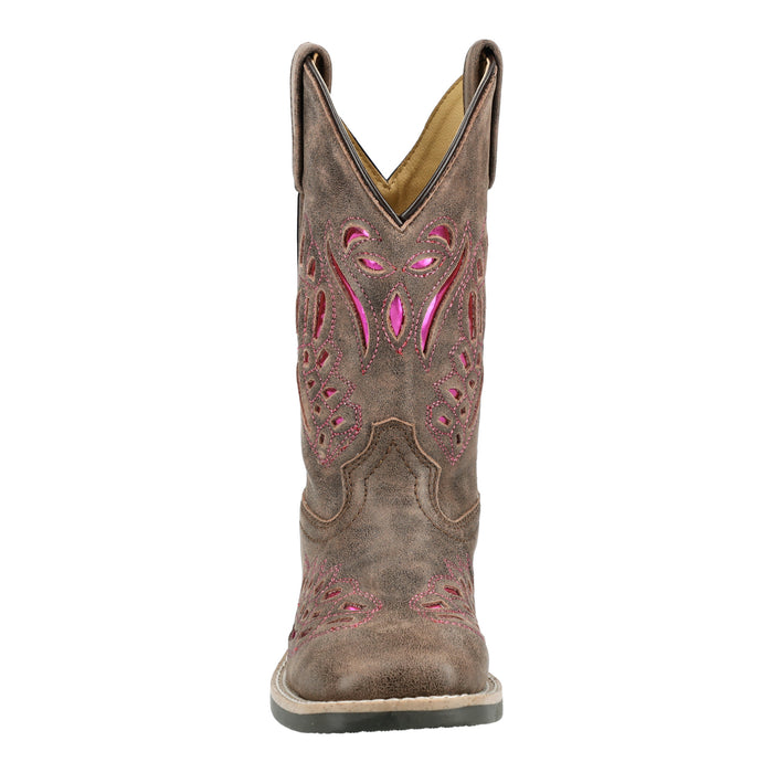 Smoky Mountain Boots Kids Girls Trixie Brown Distress Leather Cowboy Boots