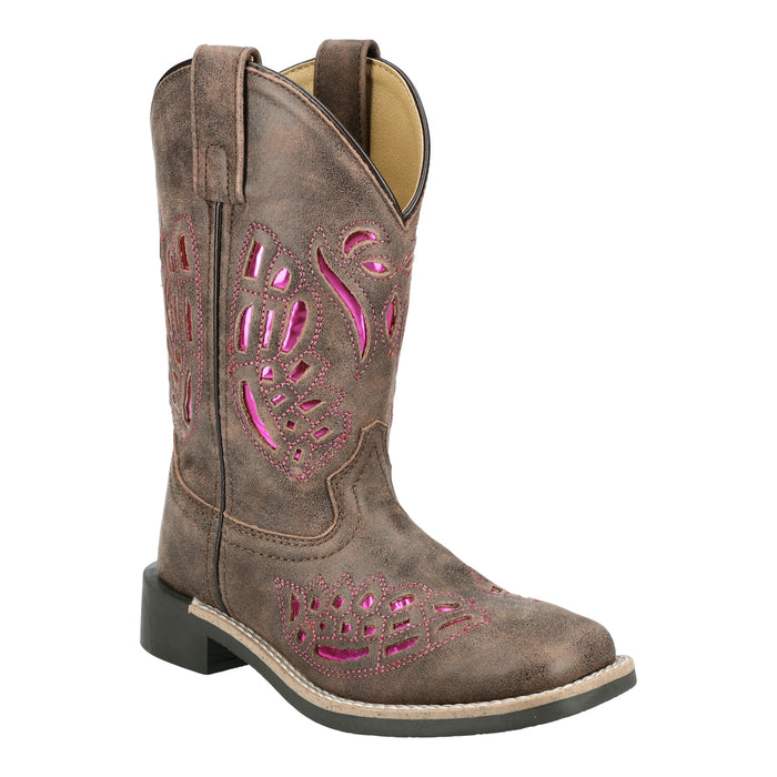 Smoky Mountain Boots Kids Girls Trixie Brown Distress Leather Cowboy Boots
