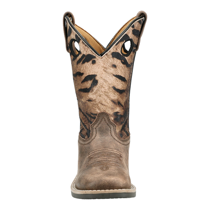 Smoky Mountain Boots Youth Girls Safari Brown Dist/Tiger Leather Cowboy Boots