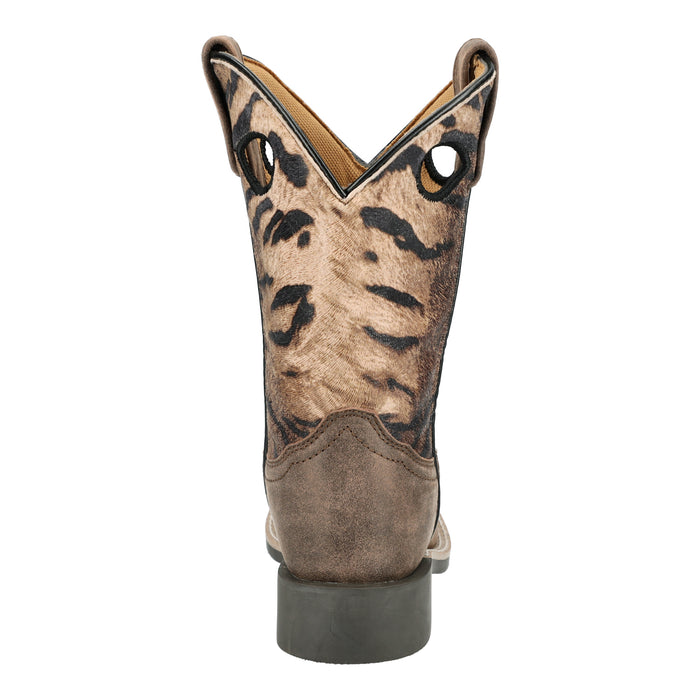Smoky Mountain Boots Kids Girls Safari Brown Distress/Tiger Leather Cowboy Boots