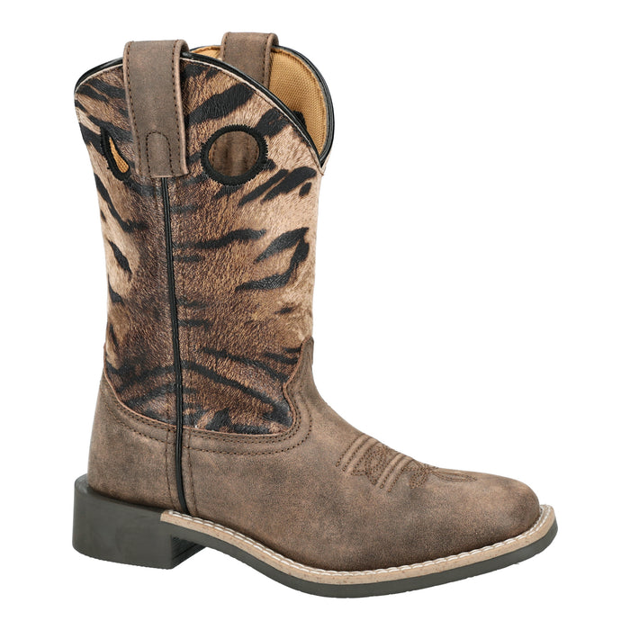Smoky Mountain Boots Youth Girls Safari Brown Dist/Tiger Leather Cowboy Boots