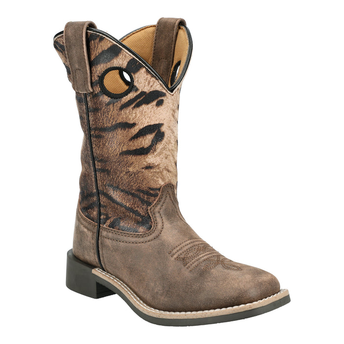 Smoky Mountain Boots Youth Girls Safari Brown Dist/Tiger Leather Cowboy Boots