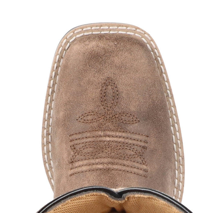 Smoky Mountain Boots Kids Girls Safari Brown Distress/Tiger Leather Cowboy Boots