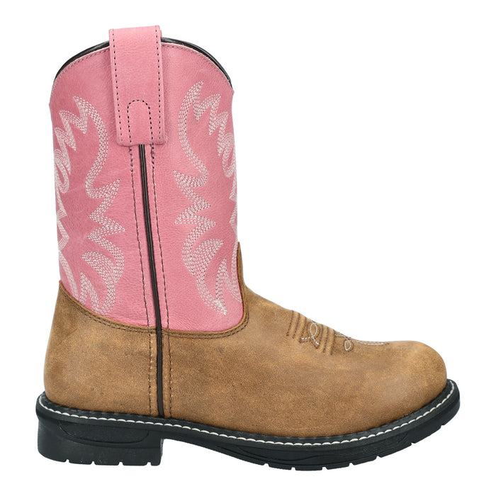 Smoky Mountain Boots Youth Girls Buffalo Vintage Brown/Pink Leather Cowboy Boots