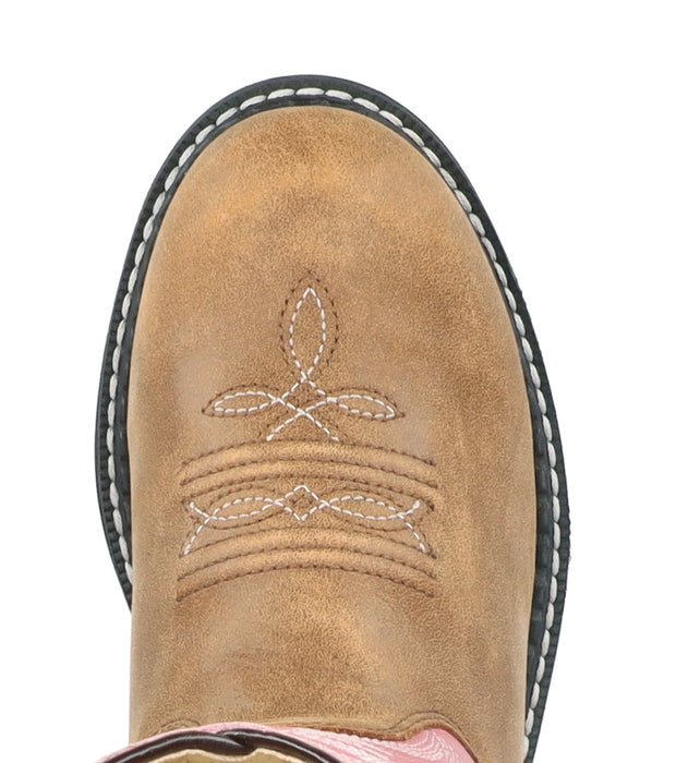 Smoky Mountain Boots Kids Girls Buffalo Vintage Brown/Pink Leather Cowboy Boots