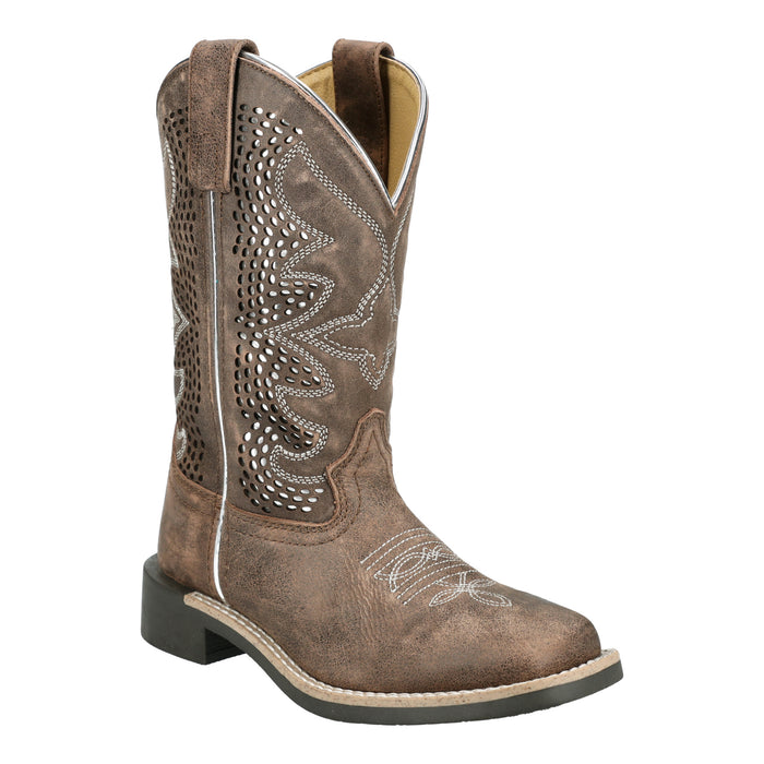 Smoky Mountain Boots Youth Girls Willow Chocolate/Silver Leather Cowboy Boots