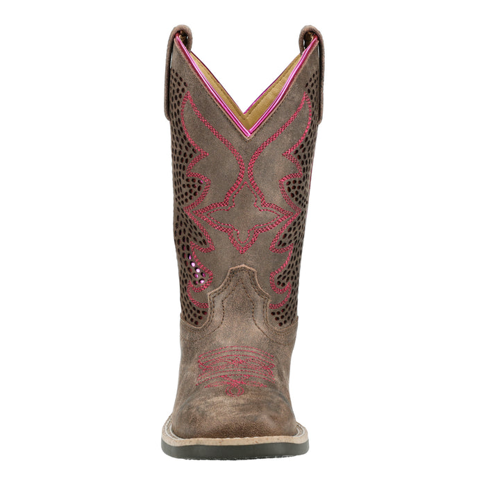 Smoky Mountain Boots Youth Girls Willow Vtg Chocolate/Pink Leather Cowboy Boots