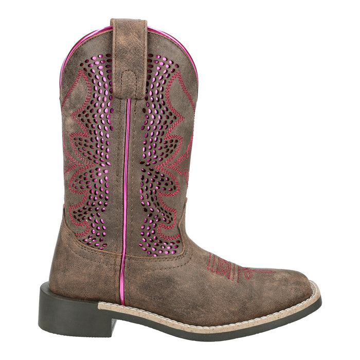 Smoky Mountain Boots Kids Girls Willow Vtg Chocolate/Pink Leather Cowboy Boots