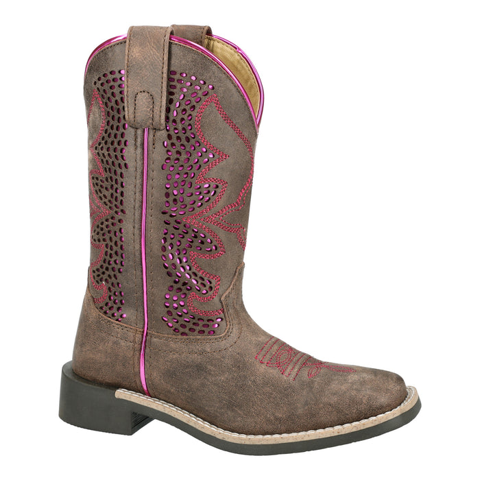 Smoky Mountain Boots Youth Girls Willow Vtg Chocolate/Pink Leather Cowboy Boots