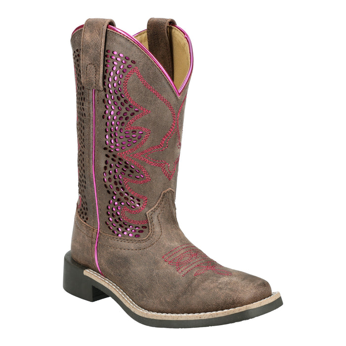 Smoky Mountain Boots Youth Girls Willow Vtg Chocolate/Pink Leather Cowboy Boots
