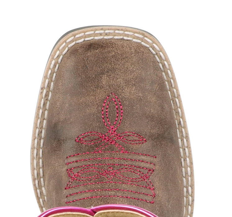 Smoky Mountain Boots Youth Girls Willow Vtg Chocolate/Pink Leather Cowboy Boots