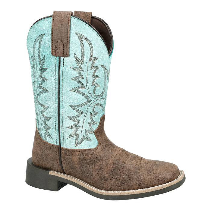 Smoky Mountain Boots Youth Boy Rustic Rider Brown/Turquoise Leather Cowboy Boots