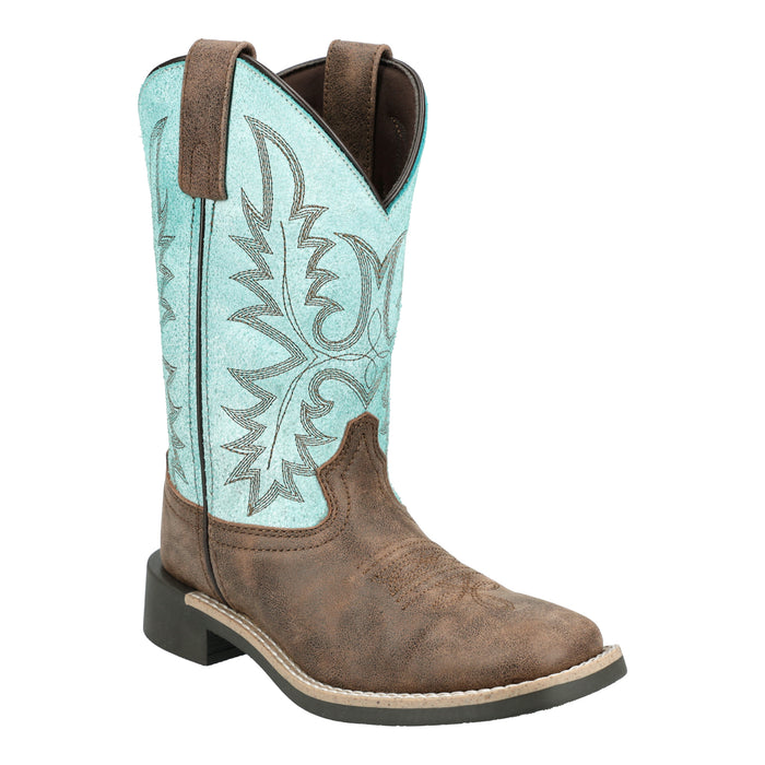 Smoky Mountain Boots Youth Boy Rustic Rider Brown/Turquoise Leather Cowboy Boots