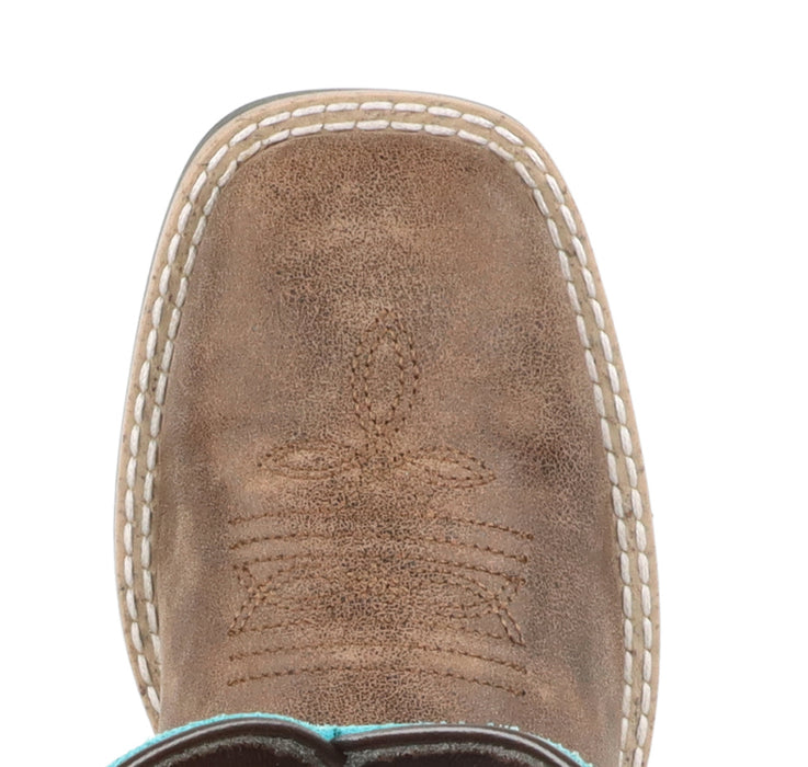Smoky Mountain Boots Youth Boy Rustic Rider Brown/Turquoise Leather Cowboy Boots