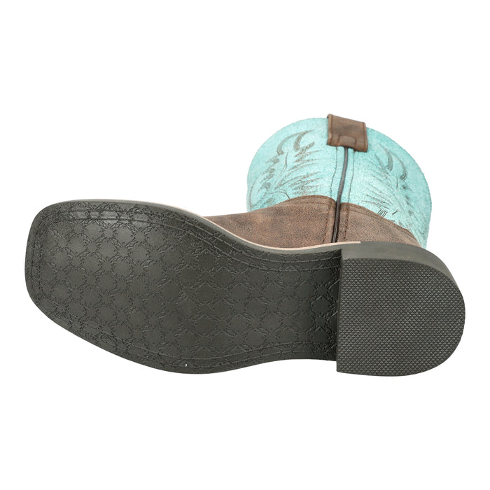 Smoky Mountain Boots Kids Boys Rustic Rider Brown/Turquoise Leather Cowboy Boots
