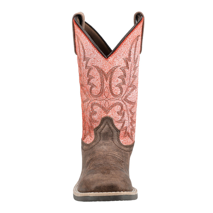 Smoky Mountain Boots Youth Unisex Rustic Rider Brown/Coral Leather Cowboy Boots